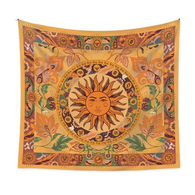 China Minimalist Sun Floral Psychedelic Tapestry Hippie Ceiling Art Wall Cloth Mandala Tapestry for sale