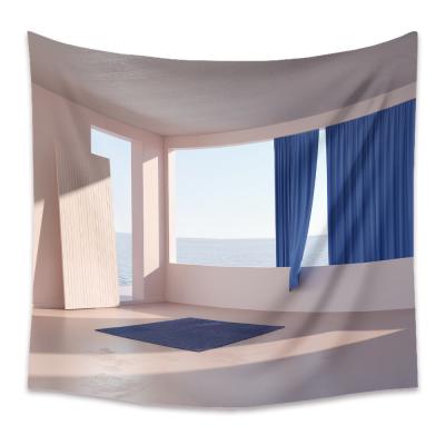 China Minimalist Landscape Tapestry Window Ocean Tapestry Hippie Ins Printed Wall Cloth Blanket Carpet Home Decor For Bedroom Tapestries for sale