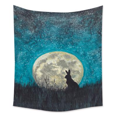 China Rabbit Light Tapestry Moon Sky Hippie Blue Starry Wall Hanging For Bedroom Living Room Witchcraft Decor Tapestries for sale