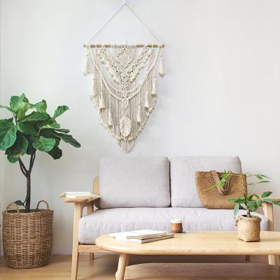 China Homestay Hotel Cotton Light Handmade Rope Woven Tapestry Wall Decor Hanging Boho Home Decor Art Macrame Wall Hanging for sale