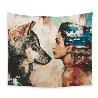 China Wolf And Tiger Polyester Tapestry minimalist animal wall hanging printed psychedelic animal tapestry for sale