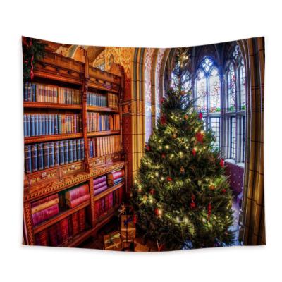 China Santa Claus Fireplace Ceiling Gifts Christmas Wall Decoration Light Tapestry Winter Night Wall Hanging Christmas Tapestry Snowflakes for sale