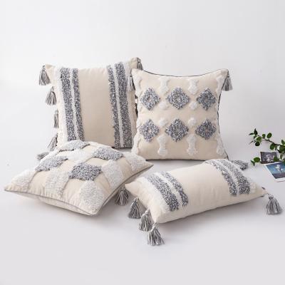 China Best Selling Ins Anti-Static Pillow Bohemian Sofa Home Decor Pillowcase Lace Fringed Tufted Cushion Cover Case for sale