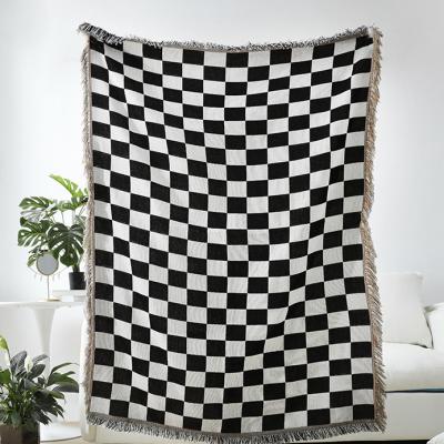 China American Country Sofa Towel Camping Blanket INS Grid Leisure Black And White Home Tapestry Blanket Nondisposable for sale