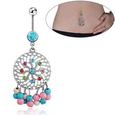 China FASHIONABLE Colorful Body Turquoise Stainless Steel Piercing Jewelry Garland Pendant Belly Button Ring for sale