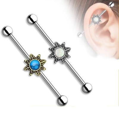 China Barbell Opal Flower Industrial Piercing Jewelry from Opal Jeweled Unique Spiral Industrial for sale