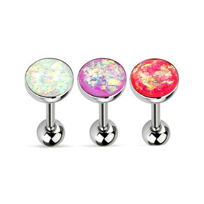 China For 316L Tongue Fire Opal Dome Top Barbell Bar Surgical Steel Synthetic Tongue Ring for sale