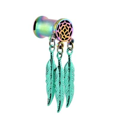 China For Ear Dreamcatcher Stainless Steel Dangle Feather Ear Tunnel Plugs for sale