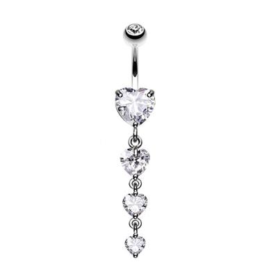 China For Belly Stainless Steel Heart Waterfall Belly Dangle Navel CZ Navel Belly Button Ring for sale