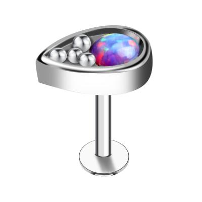 China For Lip Internally Threaded Stainless Steel Lip Ring With Opal Labret for sale