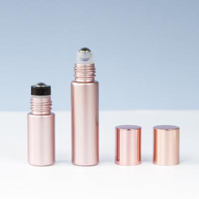 China Personal care 5 10ml rose gold roller bottle for essential oil, travel glass bottle with screw lid, packing bottle for perfume eye cream for sale