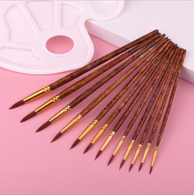 China Wholesale 12pcs Paint Watercolor Brushes With Wooden Grain Rods Nylon Paint Pens for sale