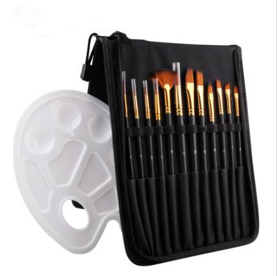 China Paint Brush Set 12 Pieces Different Shaped Brush With Zipper Canvas Bag Palette Customized Brush Set for sale