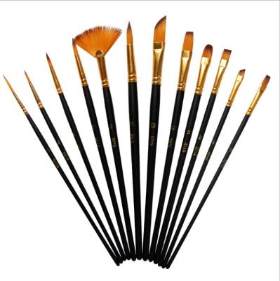 China Universal Nylon Hair 12pcs Art Brushes Wooden Pole Watercolor Playing Brush Paint Manufacturers Customized for sale