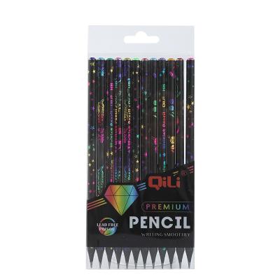 China 12pcs Promotional Black Wooden Pencil HB Pencil 7 Inch Black Wooden Pencil With Diamond School Supplies Pencil for sale