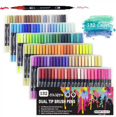 China School Colors Tip Watercolor 12/24/36/48/60/72/100/120/132 Double Pens Double Ended Watercolor Wholesale Pen Art for Students for sale