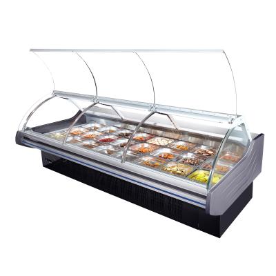 China Double-temperature supermarket equipment fresh meat display cabinet display cabinet air forced cooling R22/r134a commercial chiller MEIYA for sale