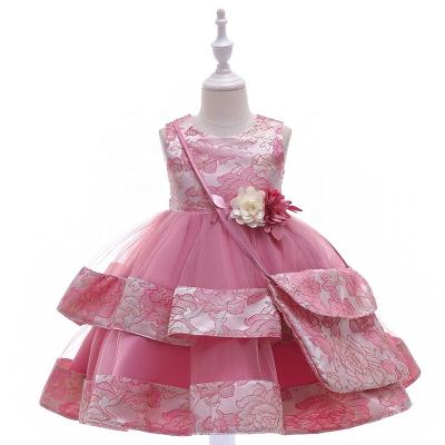 China Anti-static Embroidered Sleeveless Pink Flower Sash Bag Kids Party Wedding Princess Birthday Dresses For Girls 3-8Y for sale