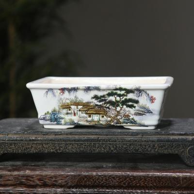 China CLASSIC Yixing Glazed Pot Yixing Bonsai Pot Rectangle Hand Drawing Handmade Pot for sale