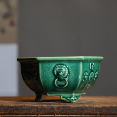 China CLASSIC Round Glazed Pot Handmade Yixing Bonsai Pot for sale