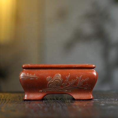 China CLASSIC Unglazed Rectangle Pot Handmade Yixing Bonsai Pot for sale