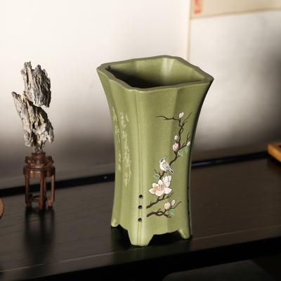 China CLASSIC Yixing Pot Waterfall Pot Green Clay Orchid Pot Handmade for sale