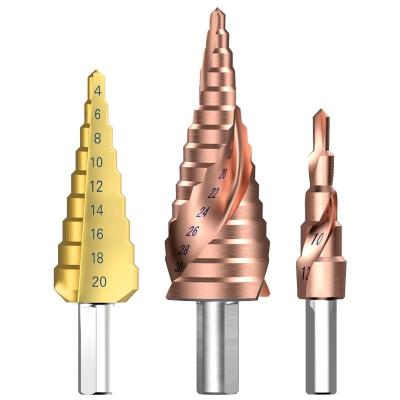 China Titanium Wood Drilling Hss Triangle Leg Step Taper Taper Drill Bit Set For Pagoda Drill Wood Metal Drilling for sale