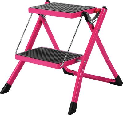 China OEM Folding Ladders Anti-Slip Mat Two Step Metal Stools Foldable Ladder for sale