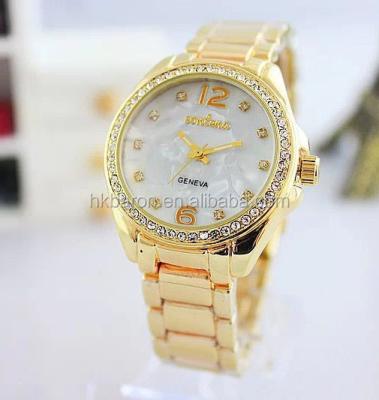 China High quality non-specific bling bling diamond alloy strap color wrist gold watch for sale