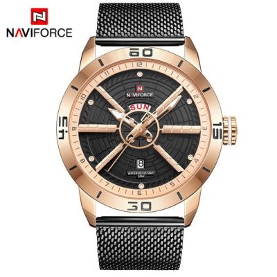 China Auto date naviforce watches 9155 relojes de homber fashion men's watch 9155 sport japan movement quartz stainless steel waterproof mesh for sale