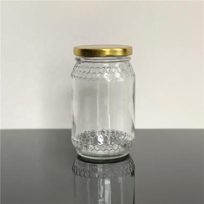 China 12oz 350ml Sustainable Glass Honey Jar With Metal Lid for sale