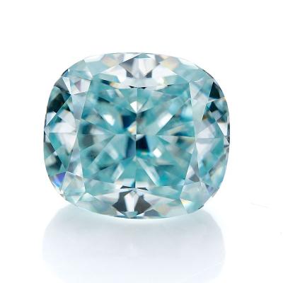 China Customized Color Game or Fire Holycome Carved 9.25*8.25mm VVS1 Crushed Ice Cushion Cut Light Blue Loose Moissanite for sale