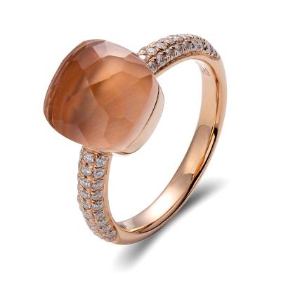 China Romantic Jewelry 14K Rose Gold Rings Holycome Solid Cube With Semicircle Round Small White Moissanite VVS1 Wholesale Supplier Customized for sale