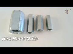 Long Hex Head Nuts Carbon Steel Inner Thread Zinc Plated Silver