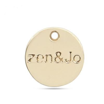 China Customized Brand Zinc Alloy Round Logo Engraved Letter Charms Pendant For Apparel for sale