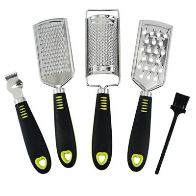 China Hot Selling Sustainable 5pcs Cheese Grater Set Handheld Fashion Stainless Steel Lemon Zester With Cleaning Brush for sale