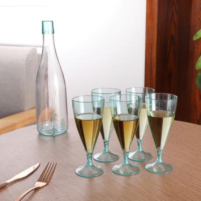 China Modern Bpa Free Champagne Wine Cups Unbreakable Plastic Drinking Plastic Glass Set 5 Pcs Drinks Cup With Bottle Container for sale