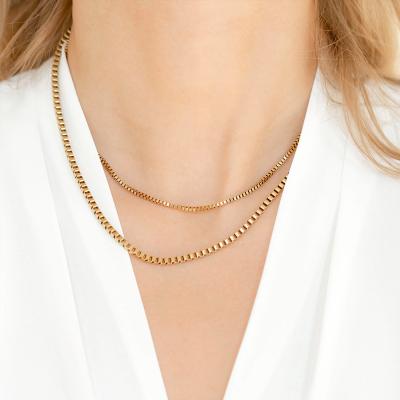 China Environmental Friendly 14k Gold Stainless Steel Box Chain Necklace Chain Choker For Women Men Choker Jewelry Wholesale Chain eManco for sale