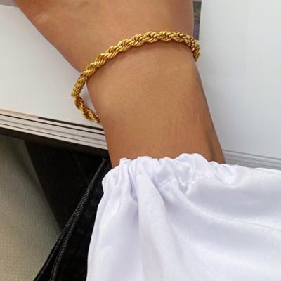 China Environmental Friendly 4MM Gold Plated Stainless Steel Rope Link Twist Chain Bracelet Wholesale Women Chain Bracelet Men for sale