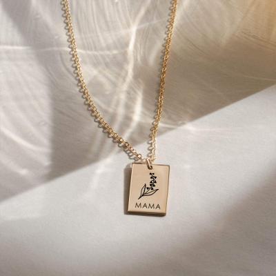 China eManco Environmental Friendly Flower Square Necklace Charm Rose Necklace Stainless Steel Chain Fashionable Pendant Choker Engrave Letter Jewelry Women for sale