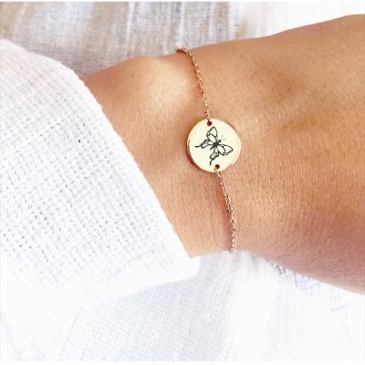 China Customized Environmental Friendly Minimalist Engrave Butterfly Bracelet Insect 14k Gold Stainless Steel Women Kids Serious Chain Jewelry for sale