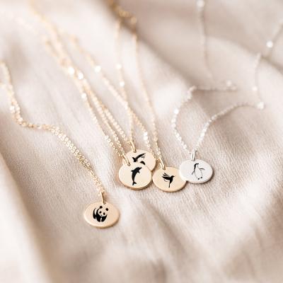 China eManco Environmental Friendly Laser Engraved Stainless Steel Gold Choker Necklace Women Necklace Jewelry Panda Bear Bird Animal Necklace 14K for sale