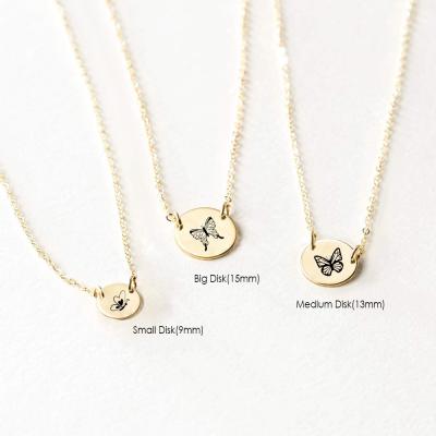 China Pendant With Two Holes eManco Fashion 316L Stainless Steel Butterfly Choker Necklace Serious 14K Gold Plated Disc Necklace Women Personal Jewelry for sale