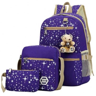 China New Design 3pcs Waterproof Durable , Wholesale Cheap Soft Canvas Kids School Bag Set for sale