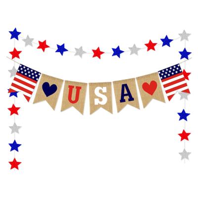 China Nonwoven Fabric or Burlap 4th of July Banner American Independence Day Memorial Day Fourth of July Decorations USA Banner USA Banner Decorations f for sale