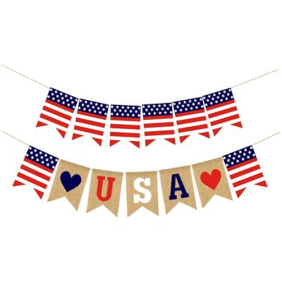 China Burlap Or Nonwoven Fabric Red Blue White American Flag USA 4th Of July Banner Patriotic Decorations Military Party USA Theme Labor Day Events Labor Day for sale