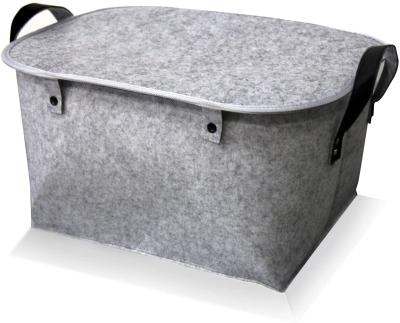 China Sustainable Large Volume Felt Gray Fabric Storage Baskets Kitchen Basket Storage With Lid for sale