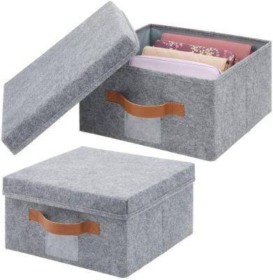 China Sustainable Wholesale Custom Gray Square Felt Basket With Lid Storage Pantry Storage Baskets for sale