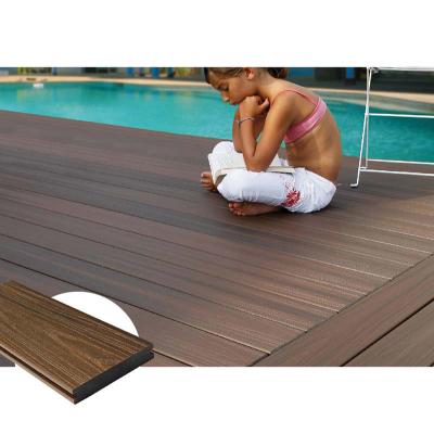 China Einfaches Installierungs138x23mm mit einer Kappe bedecktes zusammengesetzter hölzerner Decking-dunkles Teakholz zu verkaufen