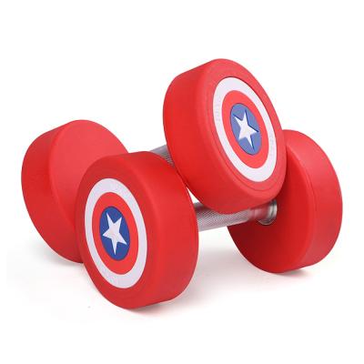 China Red And Blue 2.5-60kgs Head Fitness Gym Fixed Round Anti-Slip High Quality Dumbbell PU Coated Dumbbell for sale